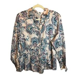 Chico's Blouse Women's Size XL Paisley No Iron Button Down Pink Chicos 3